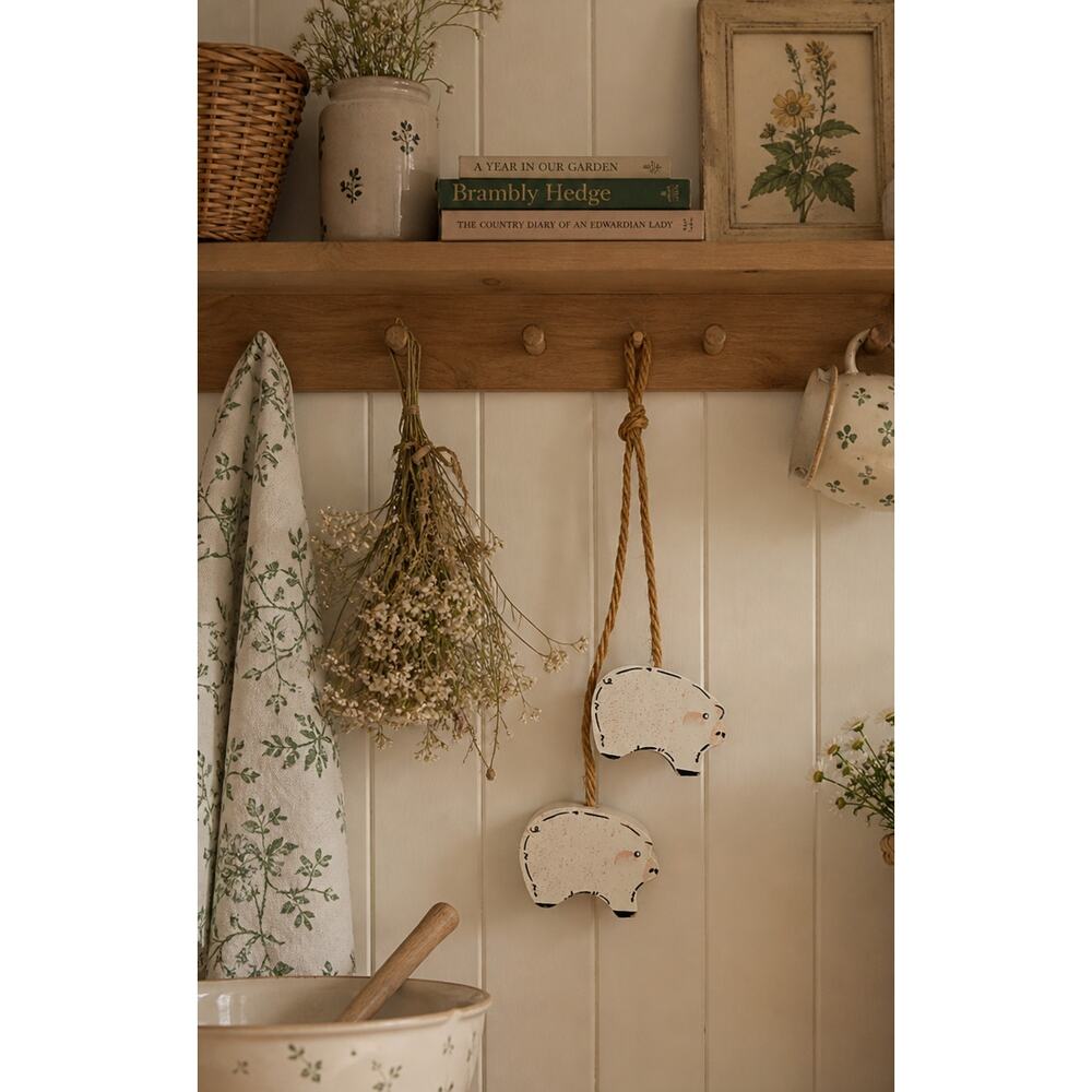 Vintage Wooden Pig Wall Hanging Figurines Farmhouse Rustic Country Cottagecore